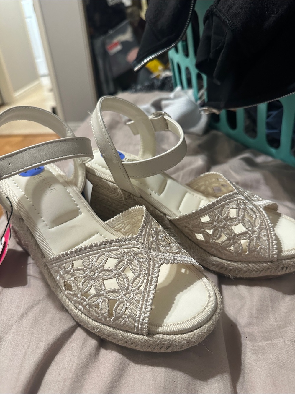 Catherine Malandrino White Crochet Espadrille Wedge Sandals